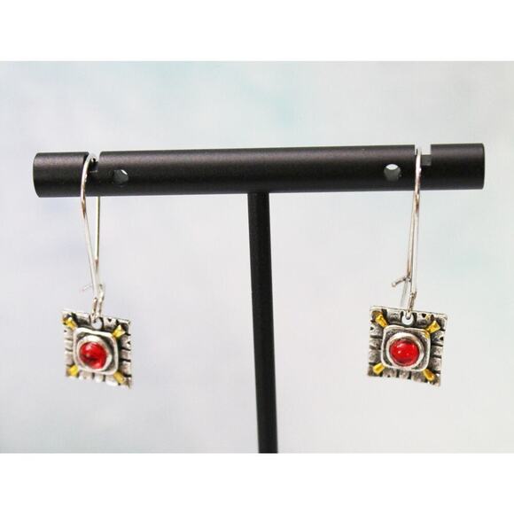 Sterling Silver 925 Earrings with Red Cabochon E148 - Picture 3 of 3